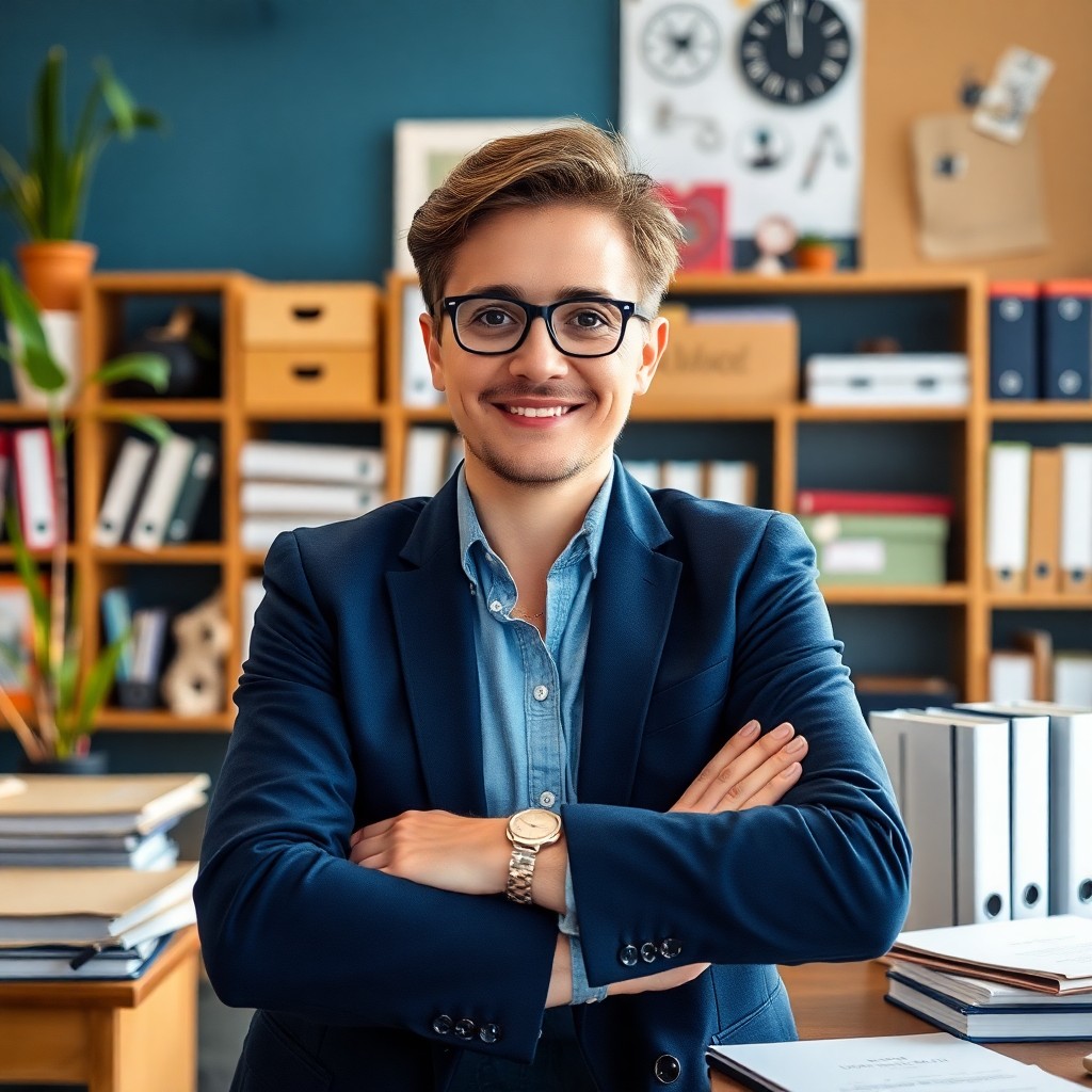 Espacio de trabajo organizado con materiales de oficina